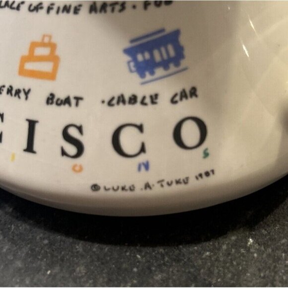 VTG Luke A Tuke San Francisco Coffee Mug 1987 Wide Bottom No Spill 16 Ounce Cup - Picture 3 of 4